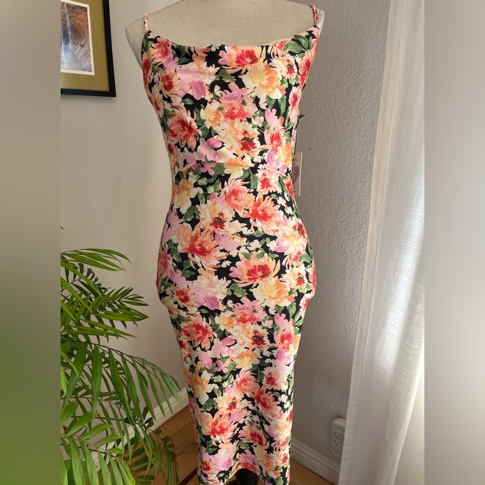 NEW Floral Slip Dress with Pink, Peach & Green